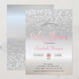 Invitation Parties scintillant Argent Bokeh Baby shower Invit