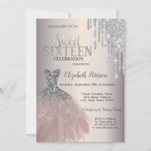 Invitation Parties scintillant Argent, Chic Robe Douce 16