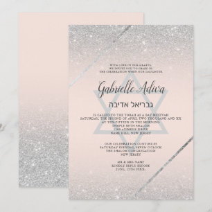 Invitation Parties scintillant argent chic script rose pâle B