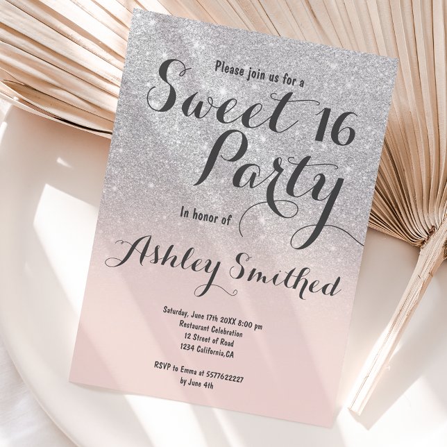 Invitation Parties scintillant argent faux moderne ombre blus (Créateur téléchargé)