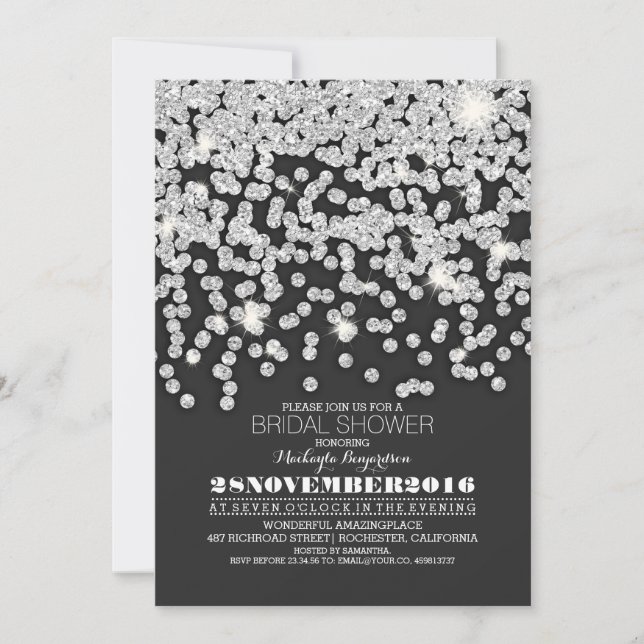 Invitation parties scintillant argent fil lumières nuptiale d (Devant)