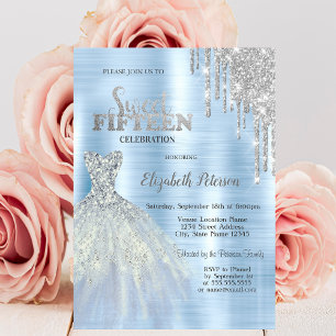 Invitation Parties scintillant argent gouttes Robe bleue Bleu