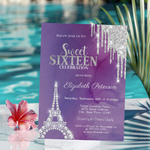 Invitation Parties scintillant argent gouttes Tour Eiffel Vio