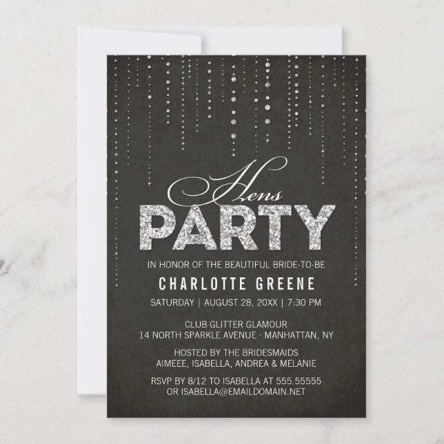 Invitation Parties scintillant argent Look Black Hens Party I (Devant)
