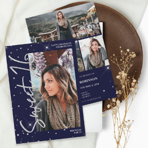 Invitation Parties scintillant argent moderne blues cript 4 p