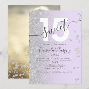 Invitation Parties scintillant argent ombre lavande Quinceane