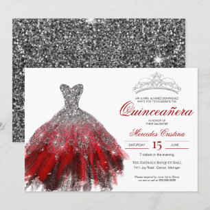 Invitation Parties scintillant Argent Red Gown Elegant Quince