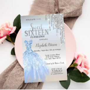 Invitation Parties scintillant Argent, Robe Bleue Silver Swee