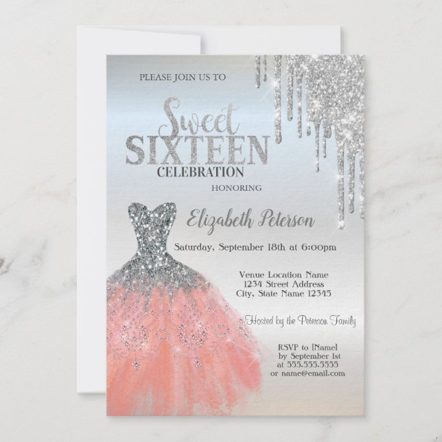 Invitation Parties scintillant Argent, Robe Cool Silver Sweet (Devant)