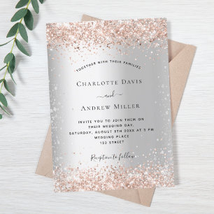 Invitation Parties scintillant argent rose or mariage officie