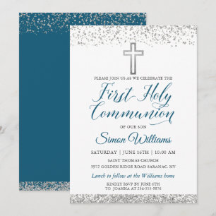 Invitation Parties scintillant Argent Scripts de croix Premiè