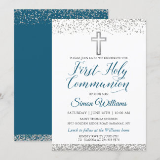 Invitation Parties scintillant Argent Scripts de croix Premiè