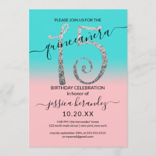 Invitation Parties scintillant argent Turquoise rose Fille Om