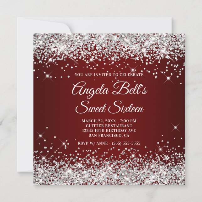Invitation Parties scintillant argentée brillant Sweet sixtee (Devant)