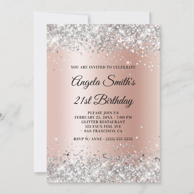 Invitation Parties scintillant argentée brillante Rose or Shi (Devant)