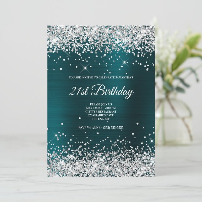 Invitation Parties scintillant argentée Faux Sparkly Foil Tur (Debout devant)