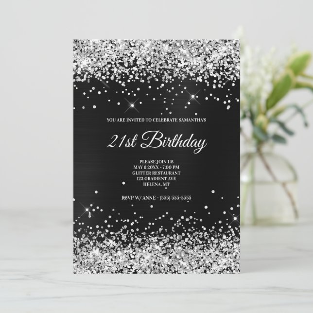 Invitation Parties scintillant argentée Faux Sparkly gris fon (Debout devant)