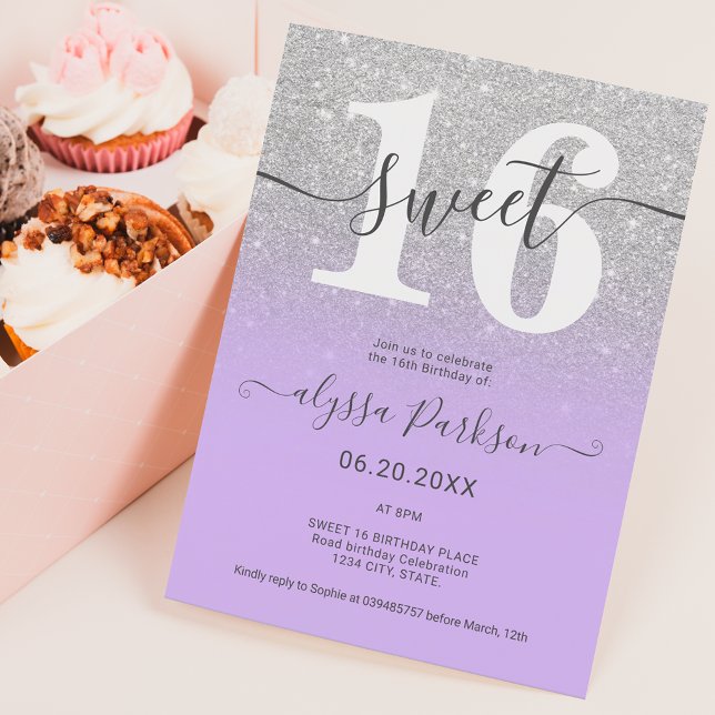 Invitation Parties scintillant argentée lavande violette chic (Créateur téléchargé)