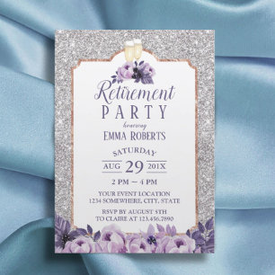 Invitation Parties scintillant argentée moderne Retraite flor