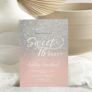 Invitation Parties scintillant argentée ombre rose pâle Sweet