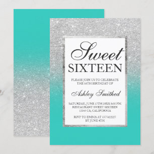 Invitation parties scintillant argentée ombre turquoise chic 