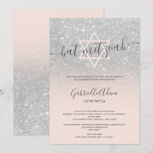 Invitation Parties scintillant argentée rose vif bat mitzvah