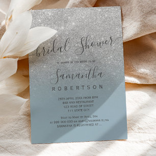 Invitation Parties scintillant argentée somnolent bleu script