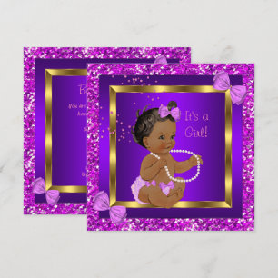 Invitation Parties scintillant Baby shower fille violet rose 