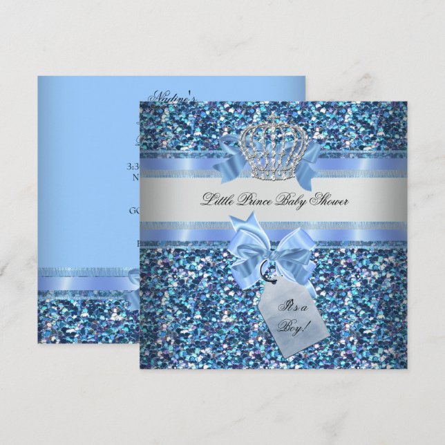 Invitation Parties scintillant Baby shower Garçon Bleu Petit  (Devant / Derrière)