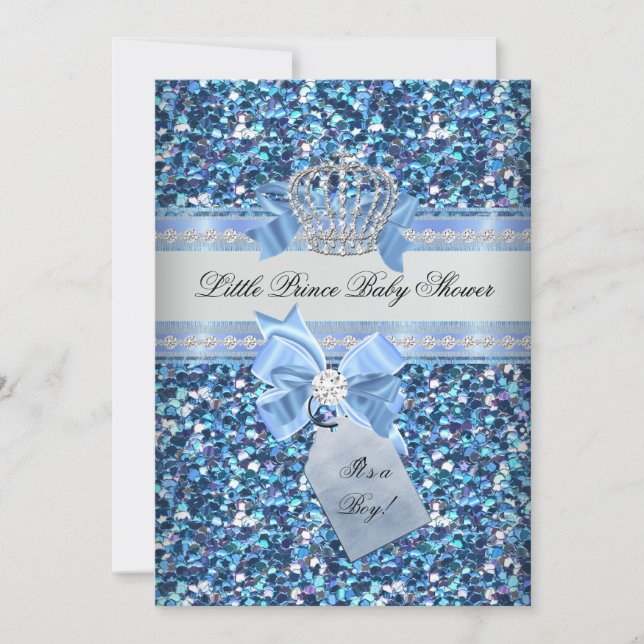Invitation Parties scintillant Baby shower Garçon Bleu Petit  (Devant)