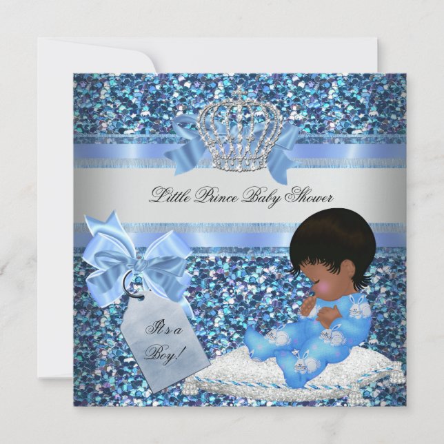 Invitation Parties scintillant Baby shower Garçon Bleu Petit  (Devant)