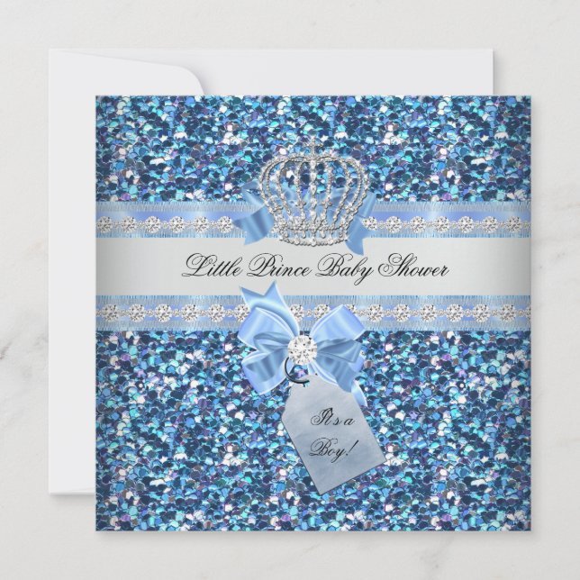 Invitation Parties scintillant Baby shower Garçon Bleu Petit  (Devant)