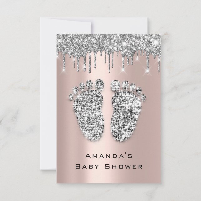 Invitation Parties scintillant  Baby shower Pieds Rose Gris G (Dos)