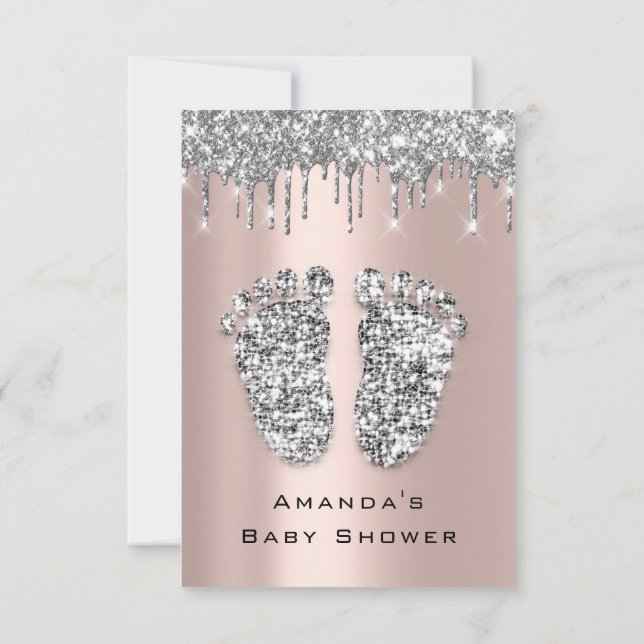 Invitation Parties scintillant  Baby shower Pieds Rose Gris G (Dos)