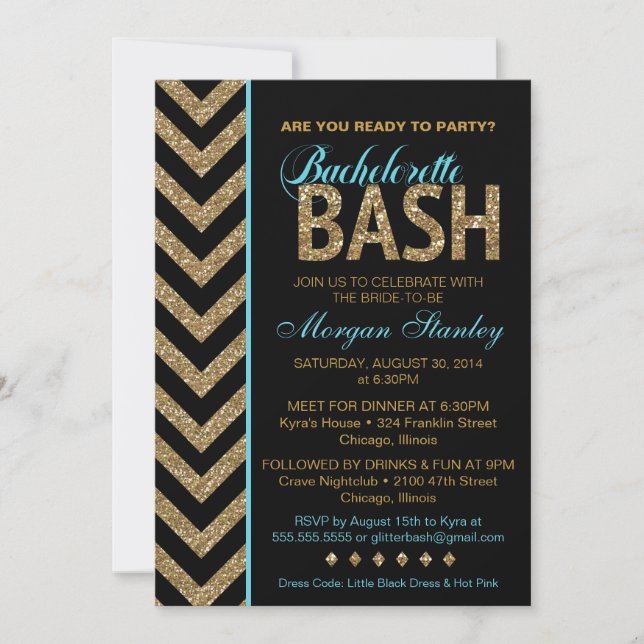 Invitation Parties scintillant Bachelorette Bash Party Invita (Devant)