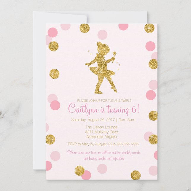 Invitation Parties scintillant Ballerina, rose et or étincell (Devant)