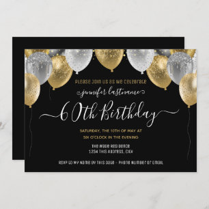 Invitation Parties scintillant Ballons 60e anniversaire Invit