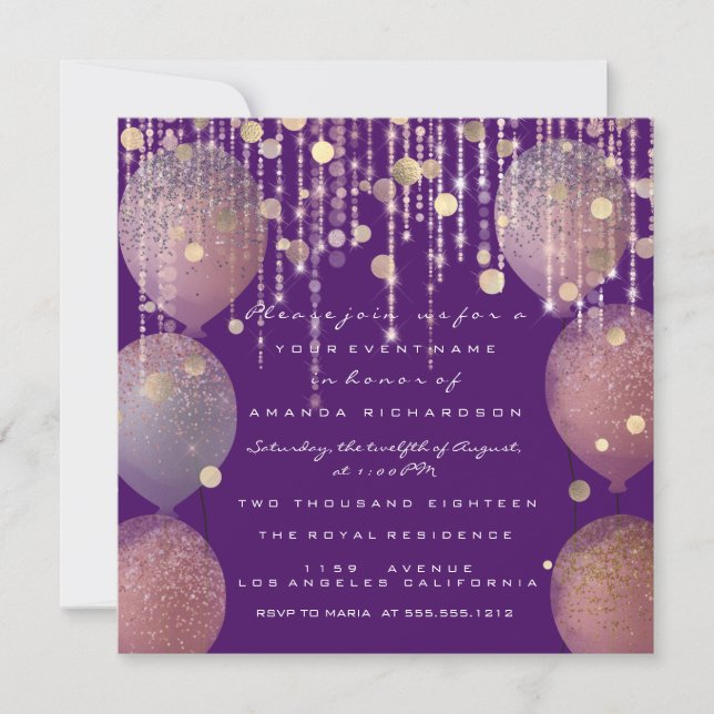 Invitation Parties scintillant Balloon Rose Gold Bridal Sweet (Devant)