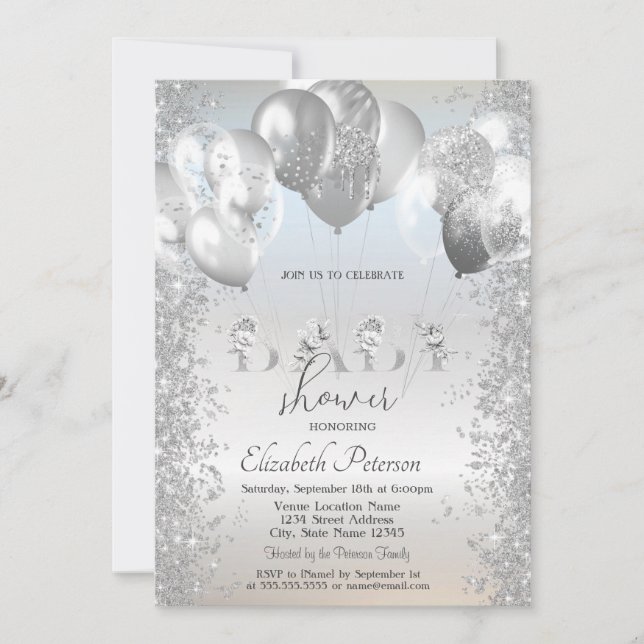 Invitation Parties scintillant Balloons Confetti Baby shower  (Devant)