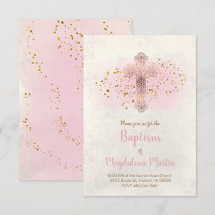 Invitation Parties scintillant Baptism FAUX et aquarelle rose