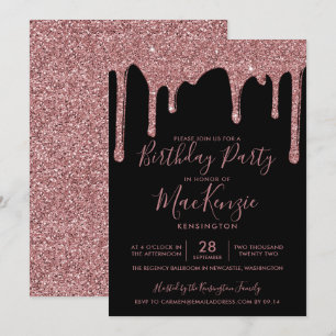 Invitation Parties scintillant Black et Rose Gold Sparkle Dri