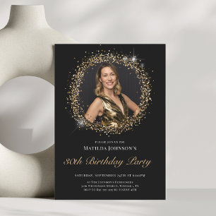 Invitation Parties scintillant Black Gold 30th Birthday Party