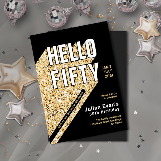 Invitation Parties scintillant Black & Gold Bold Typographie