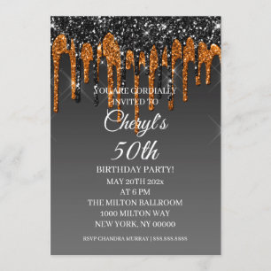 Invitation Parties scintillant Black & Gold personnalisée Joy