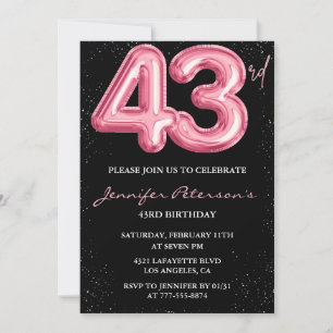 Invitation Parties scintillant Black Pink Balloon Glam 43e an