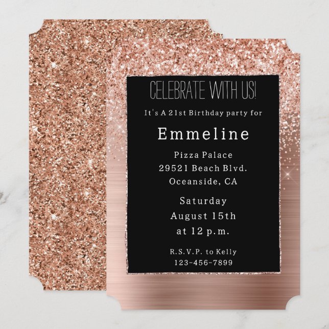 Invitation Parties scintillant Black Rose Gold Blush (Devant / Derrière)