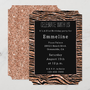 Invitation Parties scintillant Black Rose Gold Zebra