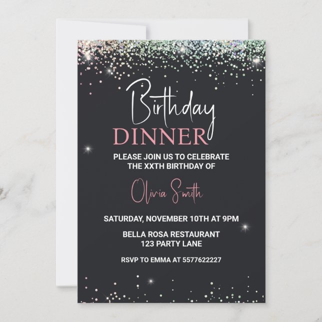 Invitation Parties scintillant Black Sparkel Anniversaire Dîn (Devant)