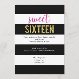 Invitation Parties scintillant Black Stripes Sweet sixteen