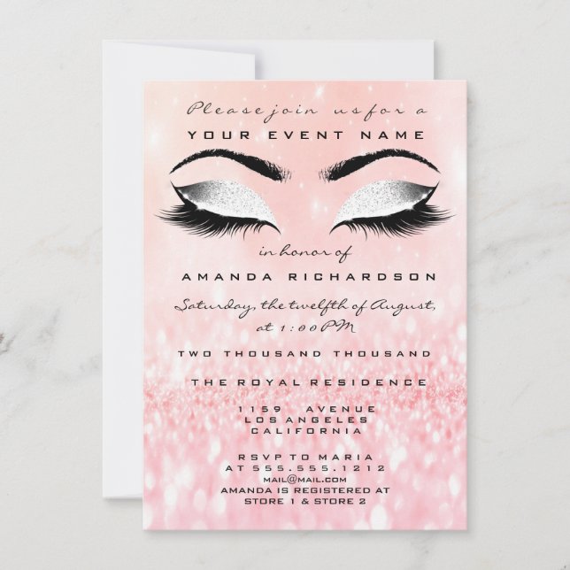 Invitation Parties scintillant blanche de maquillage rose bon (Devant)